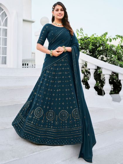 Blue Embroidered Festive Lehenga Choli In Georgette