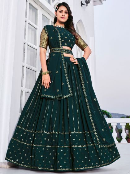 Green Lehenga Choli With Sequins Embroidery