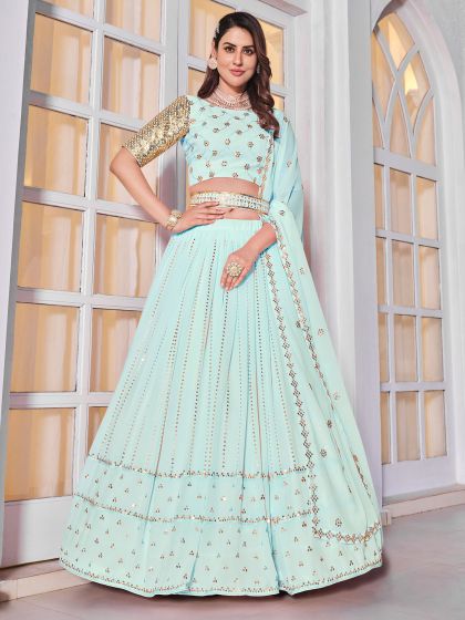 Light Blue Sequined Lehenga Choli In Georgette