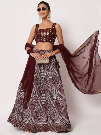 Maroon Printed Lehenga Choli In Art Silk