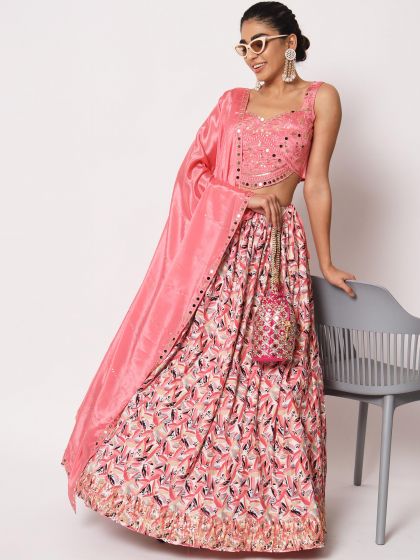 Pink Printed Bridesmaid Lehenga Choli