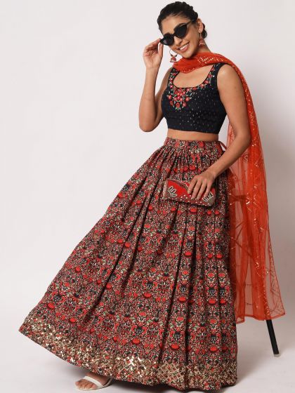 Red Floral Printed Bridesmaid Lehenga Choli