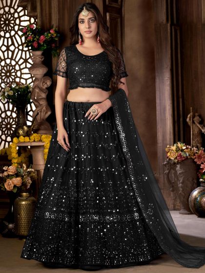 Black Sequins Embroidered Lehenga Choli In Net