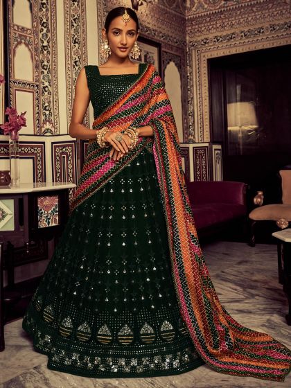 Green Sequined Lehenga Choli With Dupatta