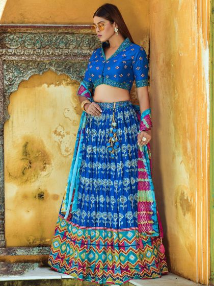 Blue Bridesmaid Printed Lehenga Choli In Viscose