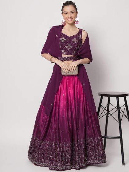 Purple Shaded Sequined Lehenga Choli With Dupatta