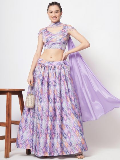 Purple Printed Art Silk Lehenga Choli