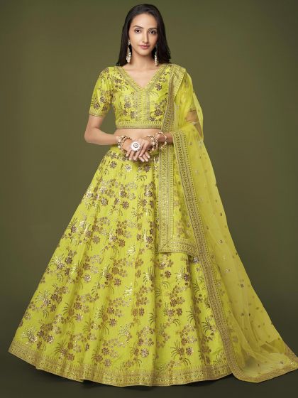Green Bridesmaid Lehenga Choli In Art Silk