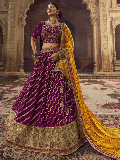 Purple Sequins Embroidered Bridal Lehenga Choli