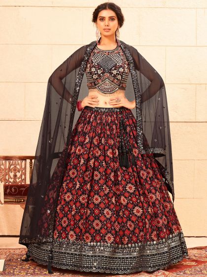 Black Georgette Lehenga Choli With Printed Work