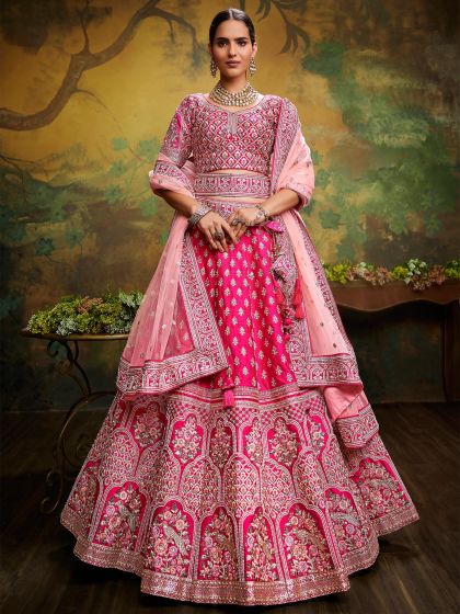 Pink Bridal Lehenga Choli With Heavy Embroidery