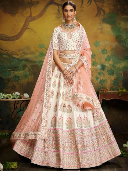 White Stones Embellished Lehenga Choli In Silk