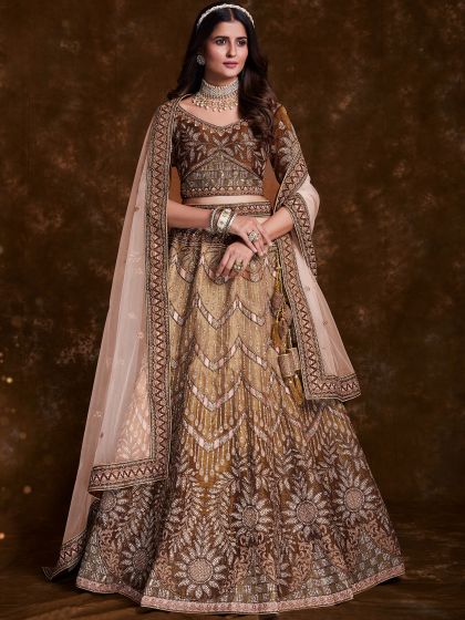 Brown Stone Embellished Engagement Lehenga Choli