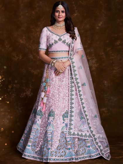 Pink Stone Embellished Engagement Lehenga Choli