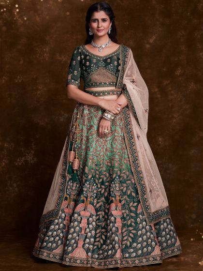 Green Stone Embellished Shaded Lehenga Choli