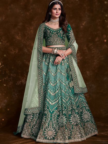 Green Stone Work Engagement Lehenga Choli Set