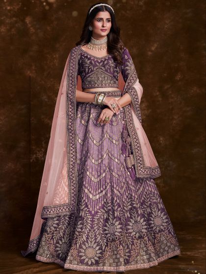 Purple Wedding Wear Lehenga With Stone Work