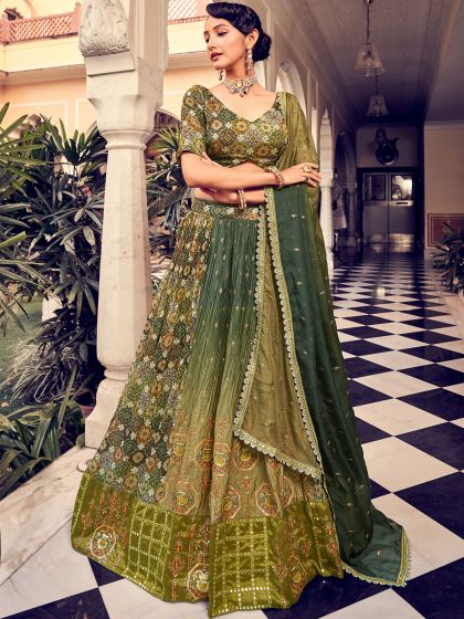 Green Designer Silk Lehenga Choli With Embroidery