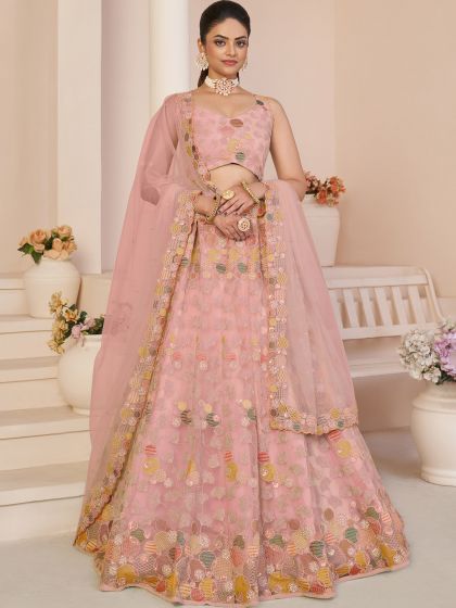 Pink Embroidered Lehenga Choli With Net Dupatta