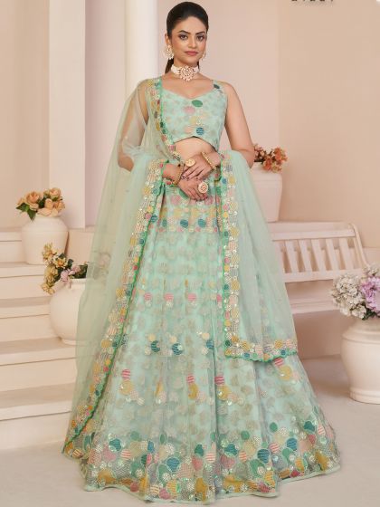Green A Line Styled Lehenga Choli In Net