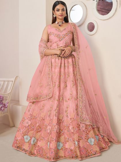 Pink Stone Embellished A Line Net Lehenga Choli 