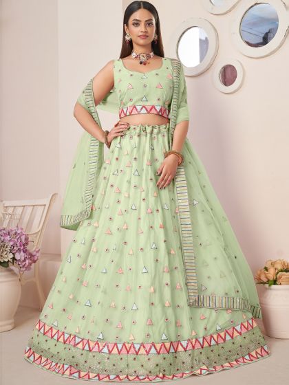 Green Sequined A Line Styled Net Lehenga Choli 