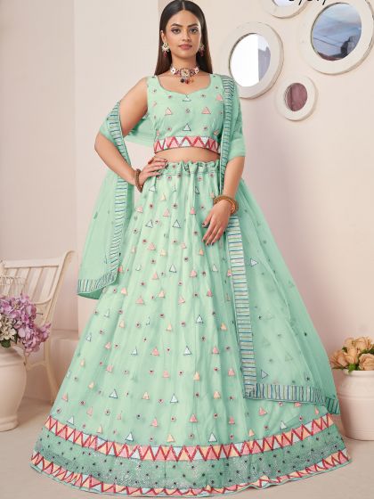 Blue A Line Styled Lehenga With Embroidered Blouse 