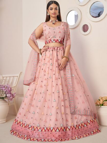 Pink Sequins Embellished Lehenga Choli In Net