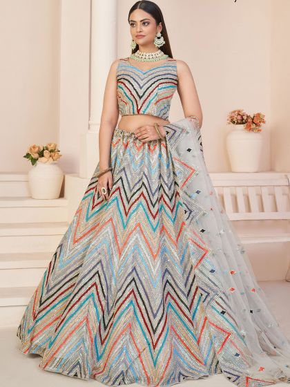 Blue Party Wear Lehenga Choli With A Line Styled 