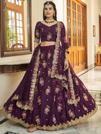 Purple Party Wear Lehenga Choli In Organza