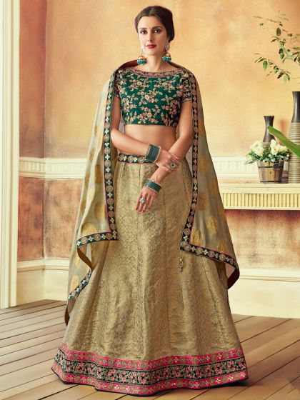 Green Zari Woven Lehenga Choli With Dupatta