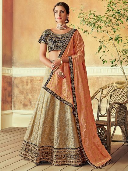 Cream Embroidered Lehenga Choli With Dupatta