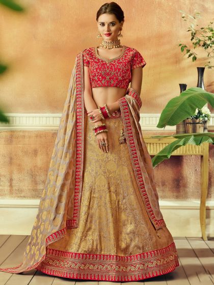 Golden Zari Weaving Lehenga Choli With Dupatta