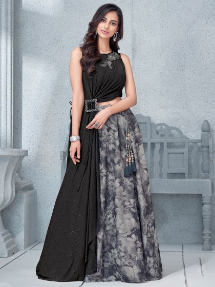 Blue Georgette Lehanga Choli With Sequins Embroidery