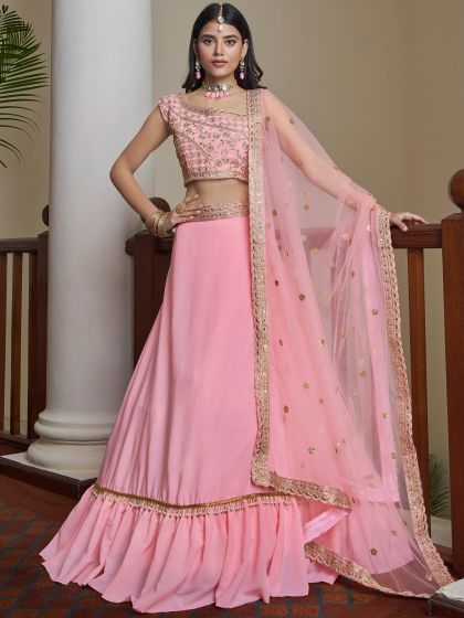 Pink Art Silk Lehenga Choli With Zari Work