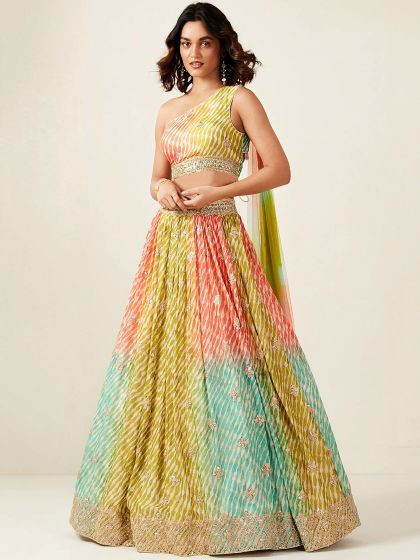 Multicolor Lehenga With Choli In Lehariya