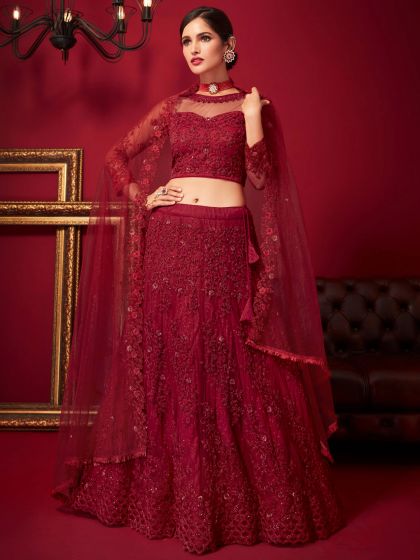 Red Bridal Net Lehenga Choli With Heavy Embroidery
