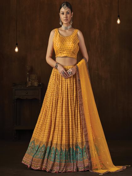 Yellow Festive Georgette Lehenga Choli In Print