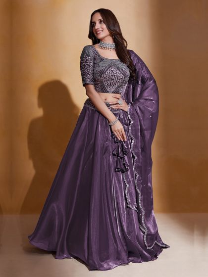 Violet Purple Lehenga With Zari Embroiderd Choli