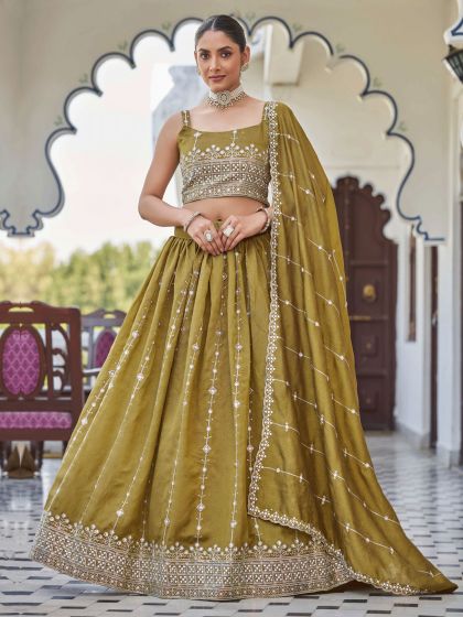 Green Silver Zari Work Lehenga Choli With Dupatta