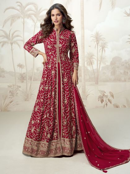 Red Sequins Work Indo Style Lehenga Set