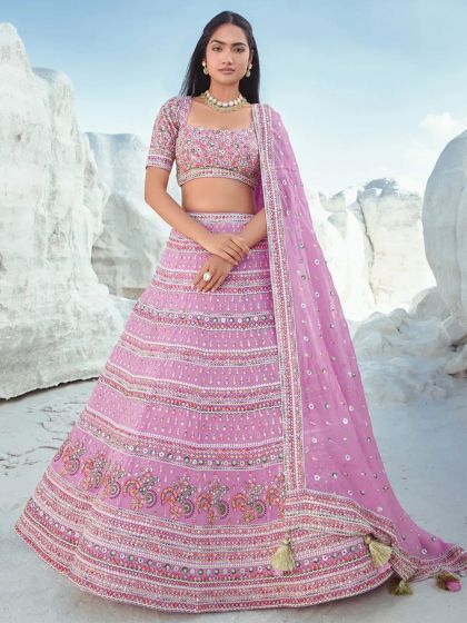 Pink Designer Lehenga Set With Organza Dupatta