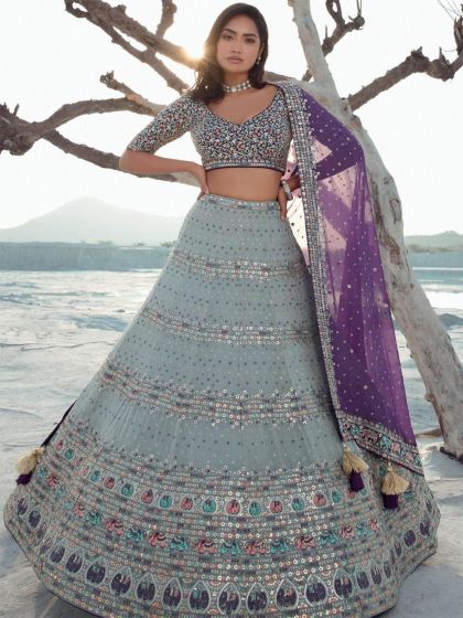 Grey Sequins Augmented Party Lehenga Set