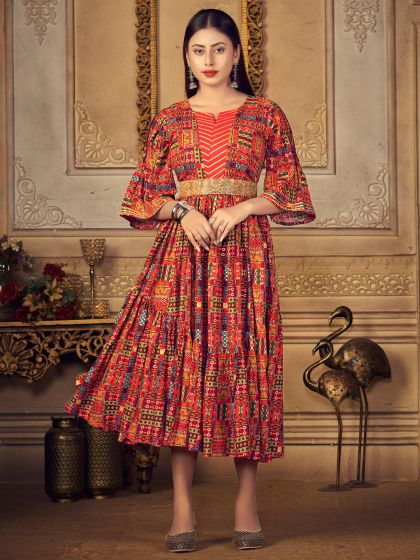 Multicolor Printed Dress In Rayon