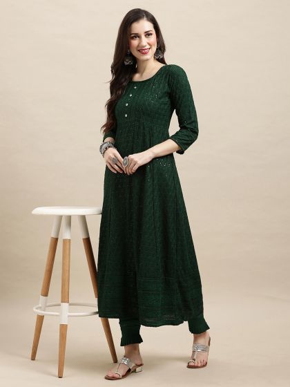 Green Resham Embroidered Party Wear Kurti