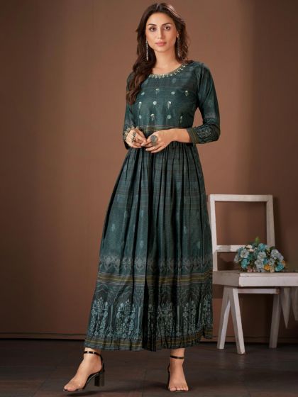 Green Printed Cotton Kurta