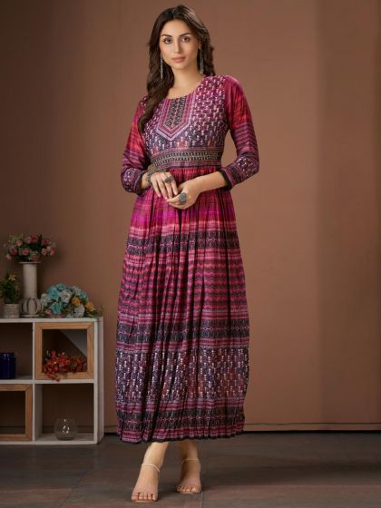 Pink Party Wear Kurti In Cotton