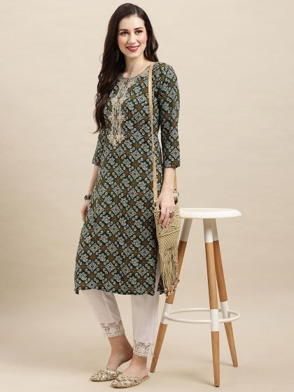 Green Bandhej Printed Kurta In Rayon
