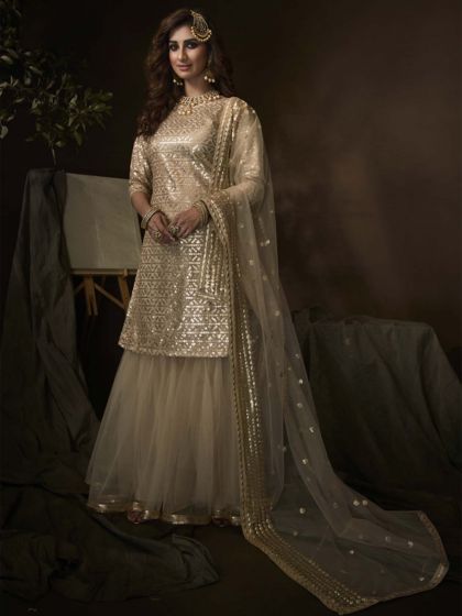 Designer Sharara Salwar Suit Beige Colour.