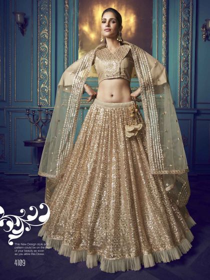 Women Designer Lehenga Beige Colour in Net Fabric.